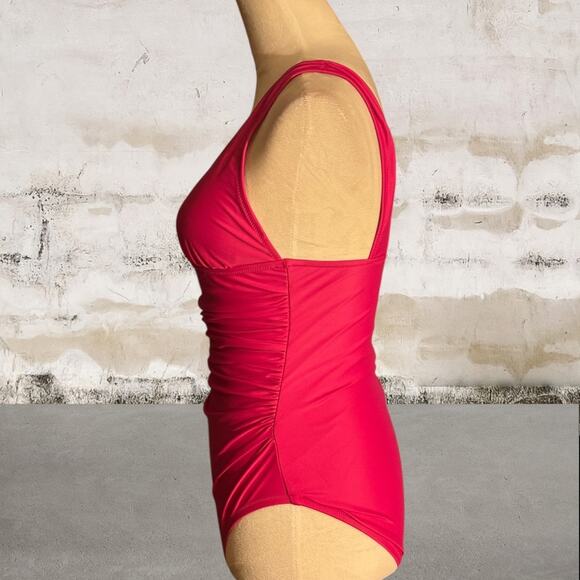 J. Crew Ruched Plunge One-Piece Swimsuit in Sweet Fuchsia - Picture 4 of 9